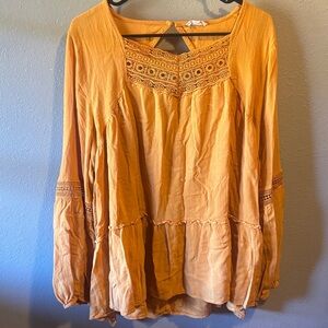 Chic Mustard Lace Detail Blouse